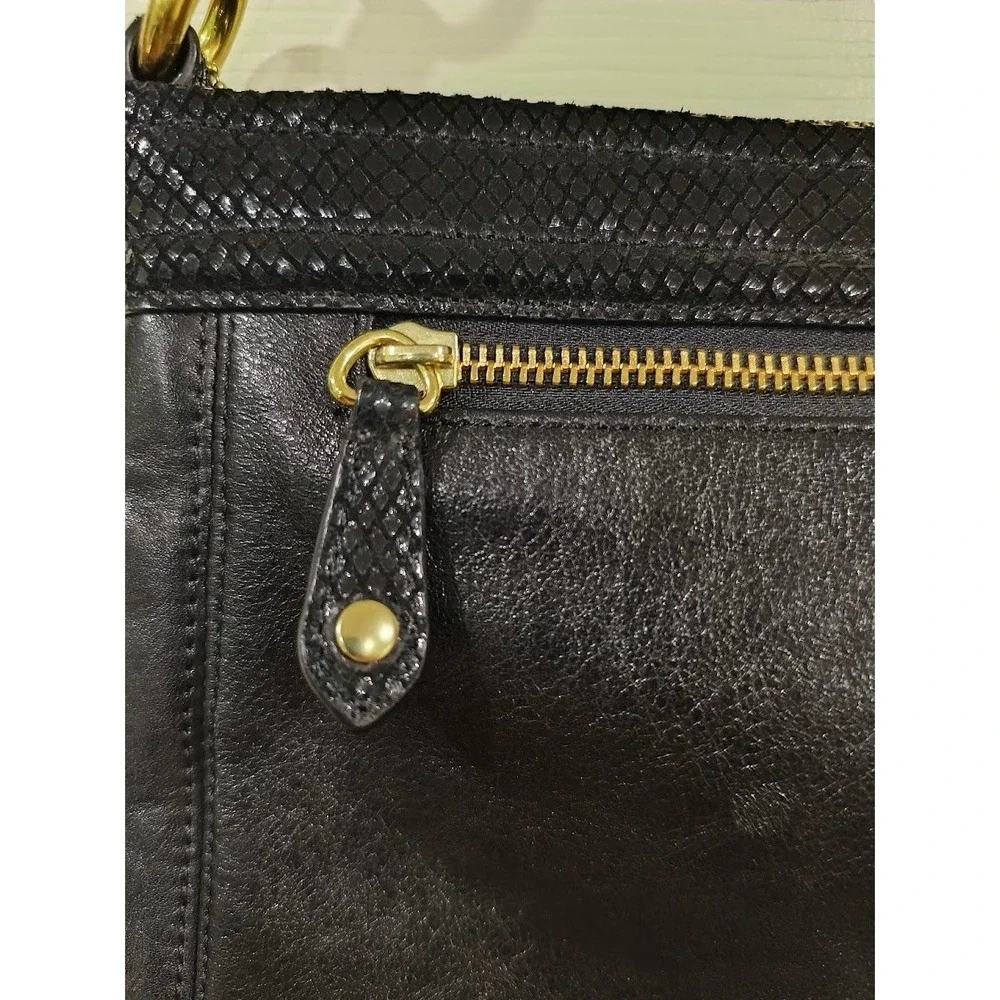 Coach Black Ashley Leather Snakeskin Trim Hobo‎ Bag F1260-F20114 Gold Hardware